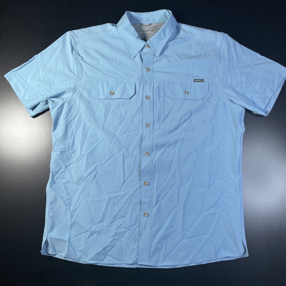 Eddie Bauer Short Sleeve Mens L Blue Vented Button Up